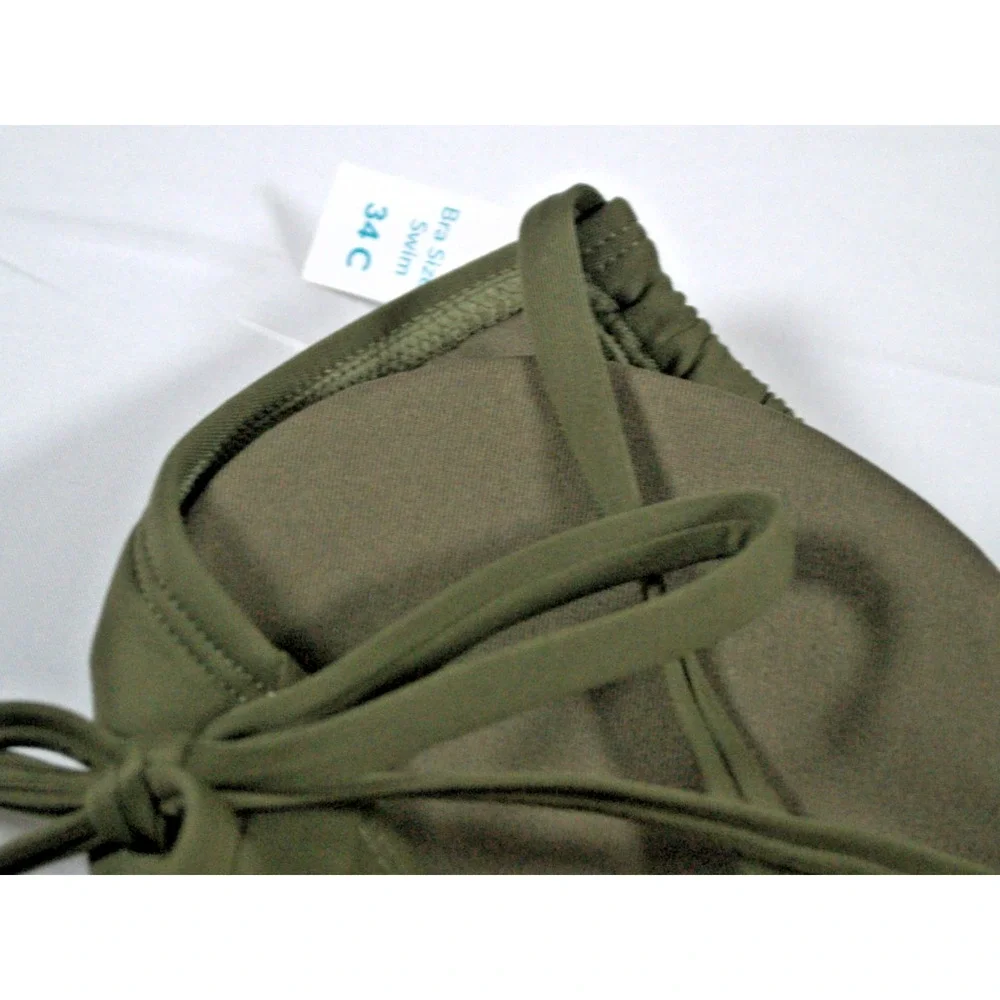 Coco Reef Bra Sized Bikini Top 34C Olive Green Underwire Halter Swimwear NWT